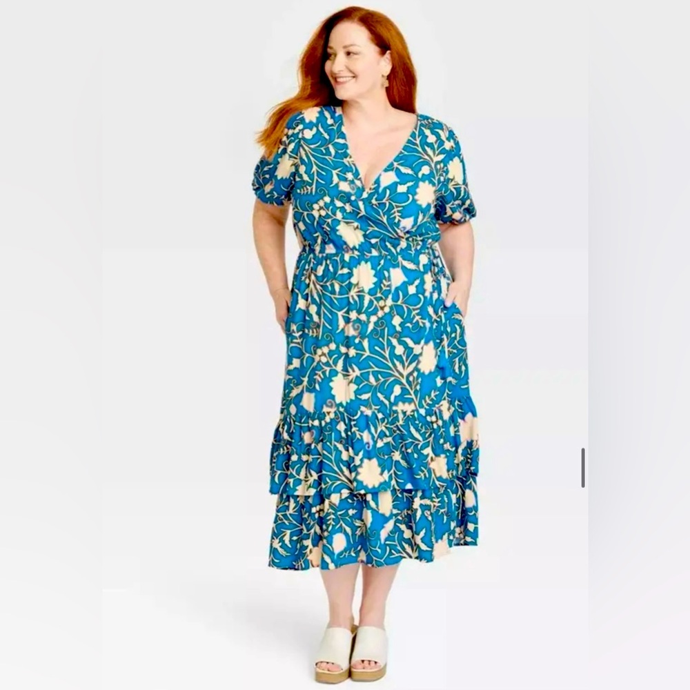 Knox Rose XL Blue Floral Wrap Dress
